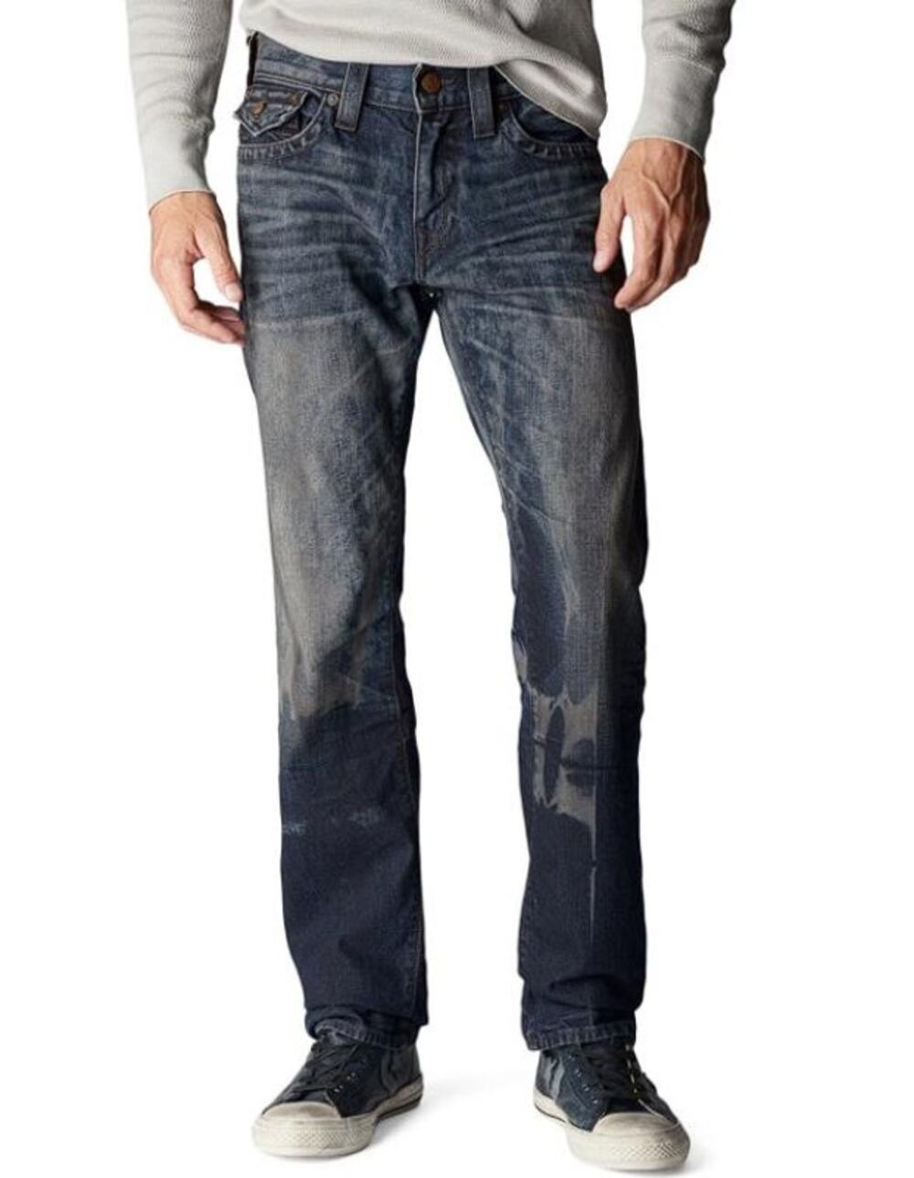 TRUE RELIGION Men's Ricky Relaxed Straight Jeans Size 36 In Black Malt